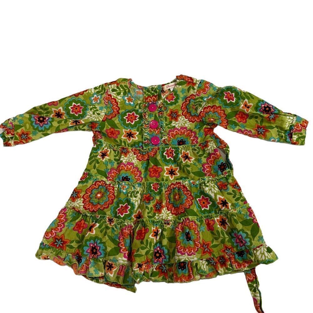 Sweetdil Green Corduroy Retro Floral Dress Long Sleeve Dress‎